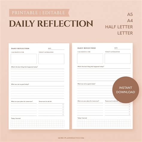 Printable Reflective Journal Template